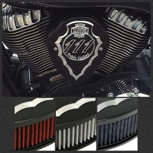 filter elements are offered in Red, Black, or Natural Un-dyed. We’re currently seeing gains of 5-6 HP with the installation of the airbox alone, and 8-10 HP when used in conjunction with our Performance Slip-ons. Fits all 111″ Indian Models.