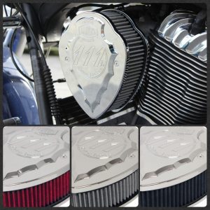 filter elements are offered in Red, Black, or Natural Un-dyed. We’re currently seeing gains of 5-6 HP with the installation of the airbox alone, and 8-10 HP when used in conjunction with our Performance Slip-ons. Fits all 111″ Indian Models.