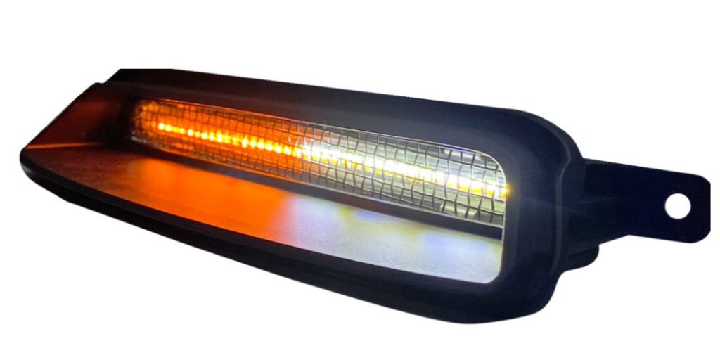 Decorative fairing vent assembly replaces the OEM fairing vent with built in white running light and auxiliary amber turn signals
High-performance, dual color LEDs are packed behind each side of the stainless mesh
Adds eye-catching visibility without compromising the airflow from the OEM vent
Unit mounts using factory hardware and offers simple Plug p-and-Play installation behind the fairing