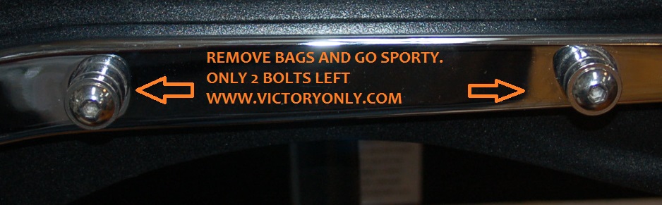 Victory Motorcycle removable motorcycle saddlebags system, perfect for installing and removing saddlebags in seconds. They provide safety and security with models for most US and import cruisers. They are easy to install. They do not require the use of saddlebag support brackets. All metal construction with black powder coating for strength and durability. All hardware for mounting provided. Please note, when you purchase 1 set of Easy Brackets the kit includes both the left and right side brackets and all required mounting hardware. The Easy Bracket Saddlebag Bolt-on Support Systems allows you to attach your Victory Motorcycle saddlebags safely and securely. When installed, simply unlock and lift the saddlebags off your motorcycle. The seamless design leaves no ugly hardware behind. Replace your normal Victory Motorcycle fender rail bolts with our special Easy Bracket docking posts. (All Necessary Hardware Provided) Secure the Easy Bracket mounting plate to the back of your saddlebag.(All Necessary Hardware Provided) Place the saddlebags/mounting plate system onto the docking posts. An easy keyed locking mechanism makes sure that the saddlebags are secure to your Victory Motorcycle yet leave only small docking posts when the bags are removed. Same designer but now upgraded as the Ghost Bracket Quick release saddlebag removable bracket system
