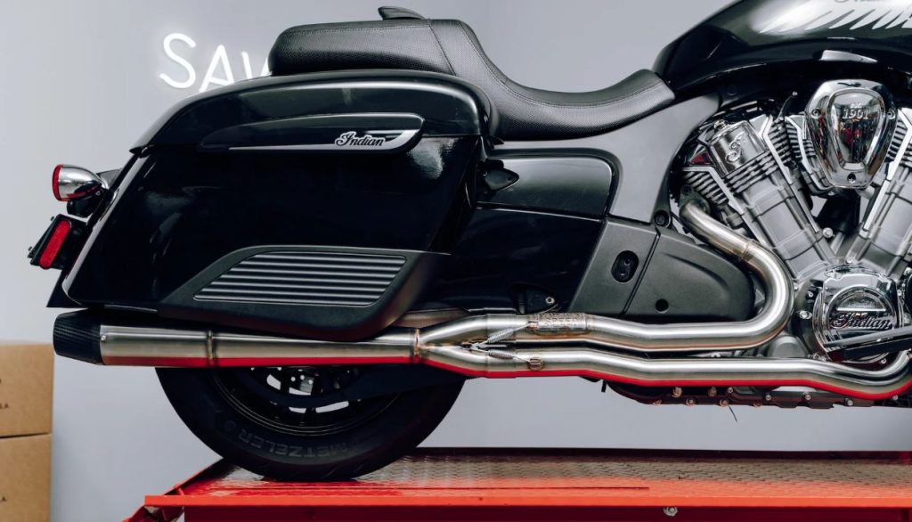 Designed with performance and additional ground clearance in mind while offering a custom look and a powerful sound. This pipe offers a horsepower heavy tune with similar gains in torque.

8HP and 10 TQ increase over stock
23 lbs weight savings over stock (40 lbs stock / 17 lbs Sawicki)
 1 7/8" primaries stepped to 2”
Hand-formed merge collector allows precise flow performance. 
Mandrel  bent, aircraft-quality 304 Stainless Steel 
Comes with standard mounting hardware, brackets, including all bag support mounts for Challengers and Pursuits
Clears OEM saddlebag crash bars
Available in hand brushed stainless steel, Jet-Hot Ceramic Coated Black, and Mirror Polished finishes
Limited Lifetime Warranty
Made in the USA
Fitments:

2019-2024 Indian Challenger, Challenger Pursuit, Challenger Dark Horse, Challenger Limited, Challenger Elite, Pursuit Dark Horse, Pursuit Limited