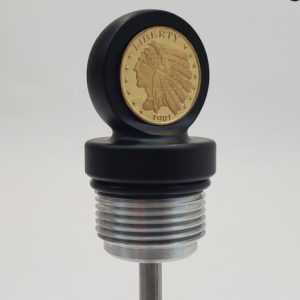 Aeromach CI-1040 Matte Black Billet Oil Dipstick With Chrome, Gold or Antique Nickel Coin - Fits 2020+ Indian Chief, Chieftain, Springfield & Roadmaster with 116" Thunder Stroke & 2020+ Indian Challenger & Pursuit with 108" Powerplus - Made in USA