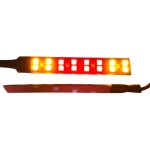 All new universal LED taillight with 2 rows of 50mm SMD LED chips and flexible design that allows for direct application to smooth finished surfaces, even fenders with curvature Gloss Black Glue Drop flexible surface, 16 50mm LED chips 3M Automotive gray trim adhesive on back of light strip