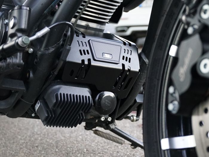 To clean up the front engine area and to protect sensitive engine parts we developed this stainless steel front engine cover
Visual enhancement of the bike, eliminating the cluttered OE look. 
Easy to install and remove.
Made from stainless steel and black powder coated with black satin finish.
CNC machined Wunderkind-Custom billet aluminum logo, finished with BLACKPearl anodizing.
Kit includes engine cover, emblem, mounting brackets and small parts
Make: Indian
Model: Sport Chief
Year: 2024, 2023
Remarks: Black, Stainless Steel
Country of Manufacture: Germany
Front Engine Cover, stainless steel, Indian Sport Chief