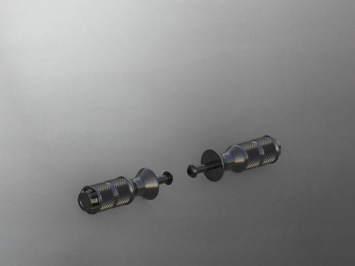 Replacement shift & brake lever knobs installed at OE mounts.
Easy to replace the OE knobs, just takes a minute.
Crown foot peg design
All parts are CNC machined and BLACKPearl anodized