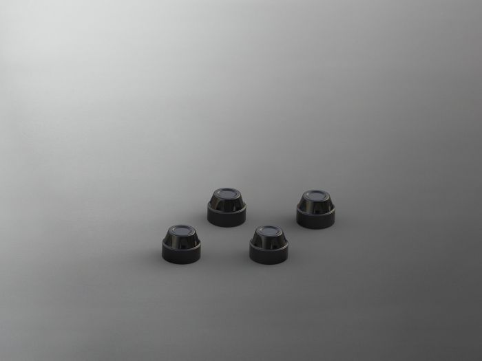 Shock mounting caps for lower and upper shock mounts. This set include 4 beautiful caps, Crown design. Easy to install onto the OE mounting hardware. Utilizes set screw to install the cap over the OE hex nut. All parts are CNC-machined and BLACKPearl anodized. Fits Chief Bobber Dark Horse 116, Super Chief Limted 116, Chief Dark Horse 116