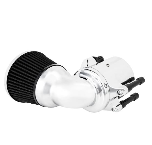 Arlen Ness® Velocity 90 Air Cleaners feature a forward-facing intake design positioned at a 90° angle. The intake's 90° angle with it proprietary Velocity filter results in more horsepower & torque, without sacrificing legroom Engineered to increase airflow to the engine for increased horsepower & torque Performance air filter is made from black pre-oiled cotton media for the best in airflow & filtration Includes throttle body cover Finish: Chrome backing plate & Chrome elbow Rain Sock / Pre-Filters available separately Fitment: 2014-up Indian Motorcycle® Chief or Chieftain models with 111" & 116" Thunderstroke® Engines (Will not fit Challenger models) 